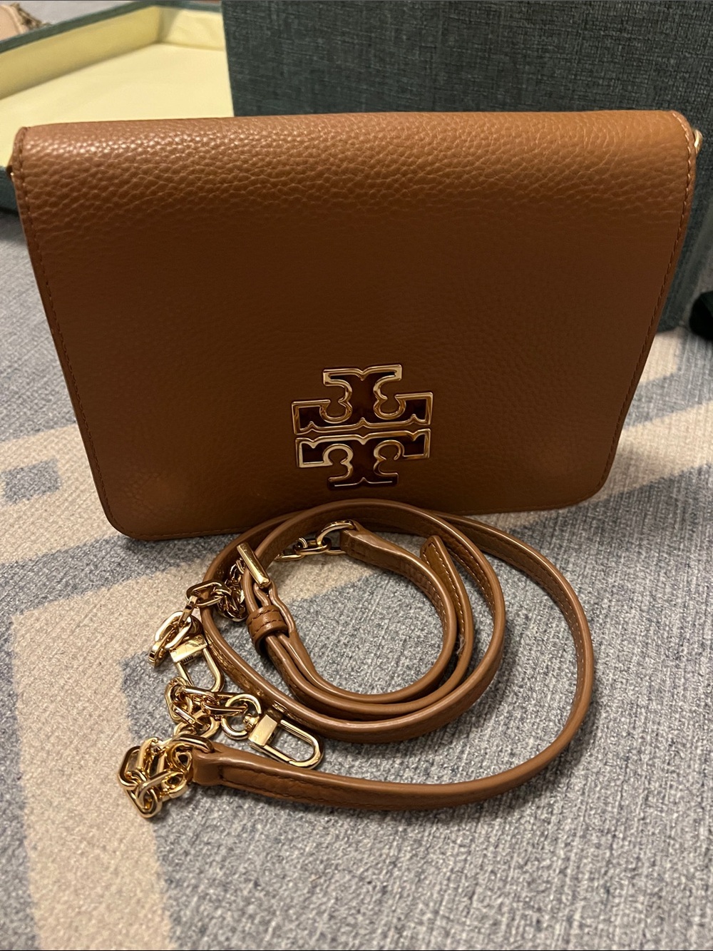 Tory Burch Brown Leather Logo Crossbody with Gold Hardware